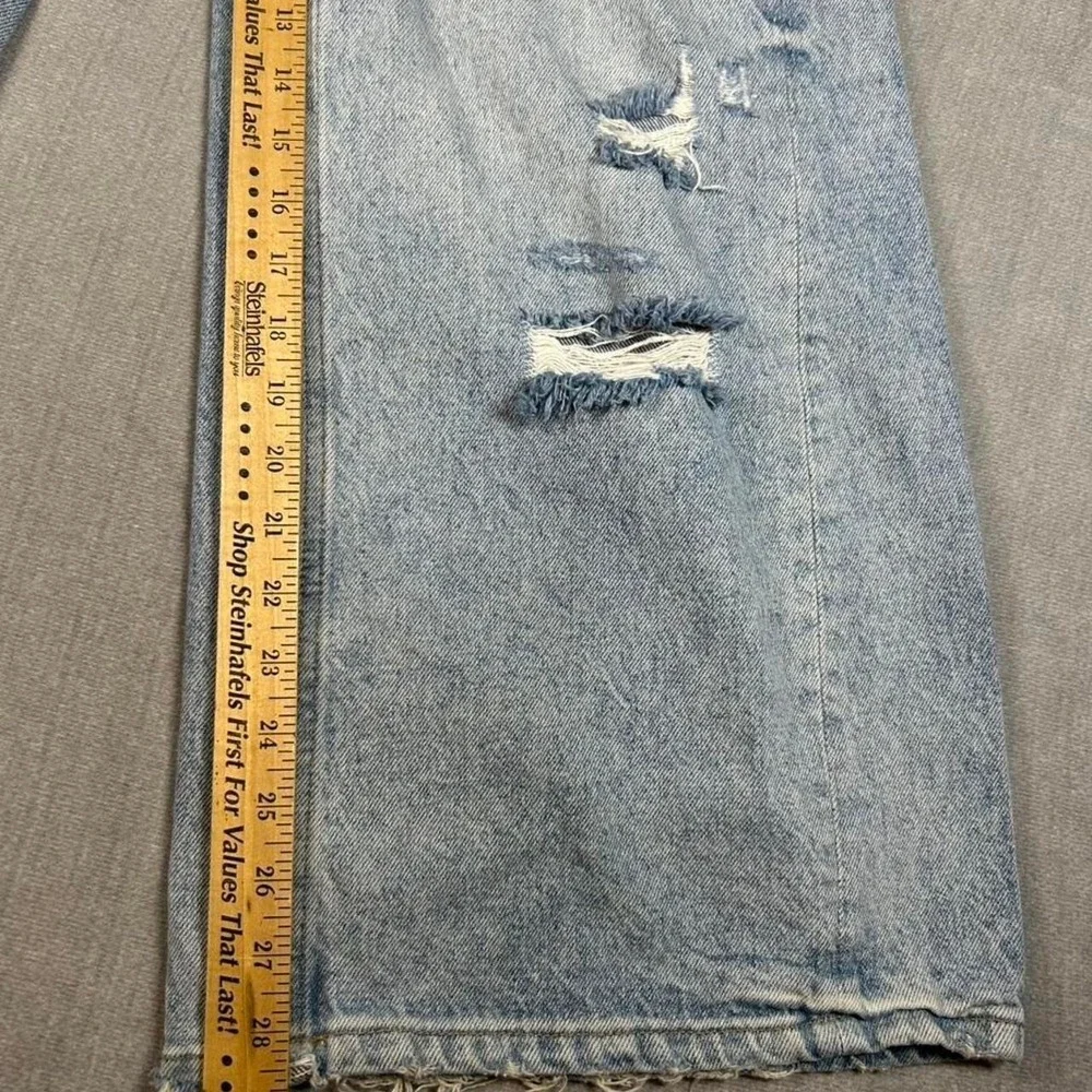 Primark Denim Co Light Wash Distressed Wide Leg Jeans Blue Ripped High Rise Sz 4